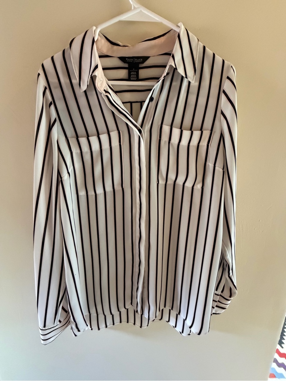 Button-Up Black/White/Pink Vertical Stripe Blouse